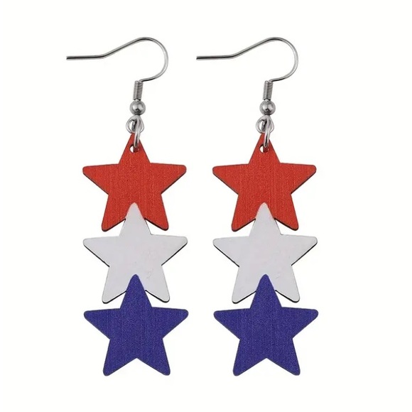 Red White & Blue Star Dangle Earrings - Picture 4 of 4